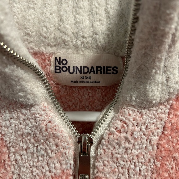 No Boundaries Pink and White Fuzzy Checkered Half-Zip Sweater - Picture 2 of 5